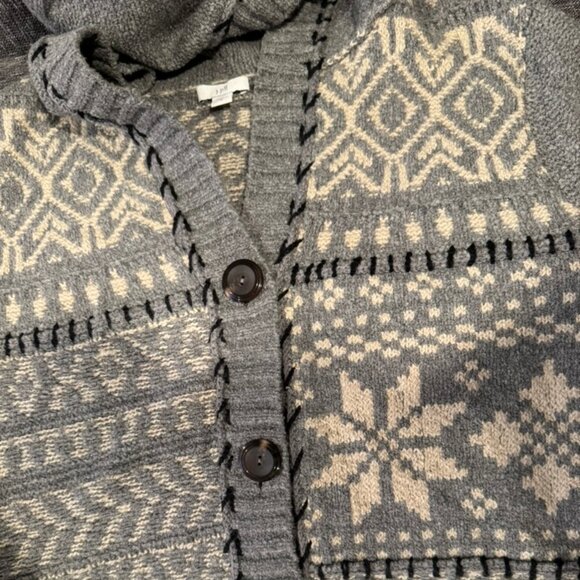 J Jill Hooded Cardigan Sweater – Fair Isle Knit – Gray – Women’s Size M – Like N - Picture 5 of 9